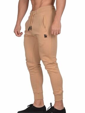 YoungLA Slim Fit Joggers in Tan with YA Logo